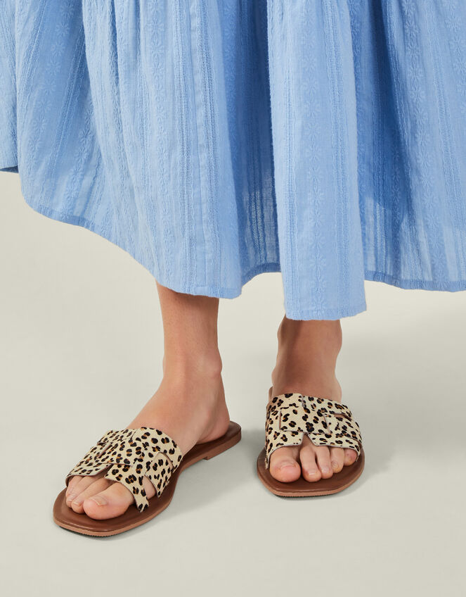 Cut-Out Leopard Print Slide Sandals, Leopard (LEOPARD), large