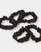 5-Pack Skinny Satin Hair Scrunchies, Black (BLACK), large