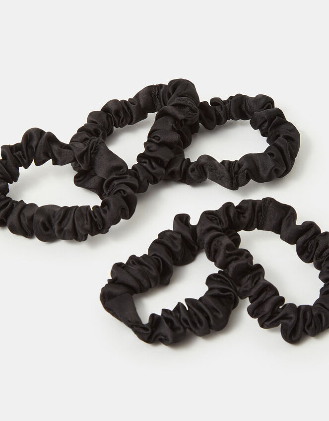 5-Pack Skinny Satin Hair Scrunchies, Black (BLACK), large