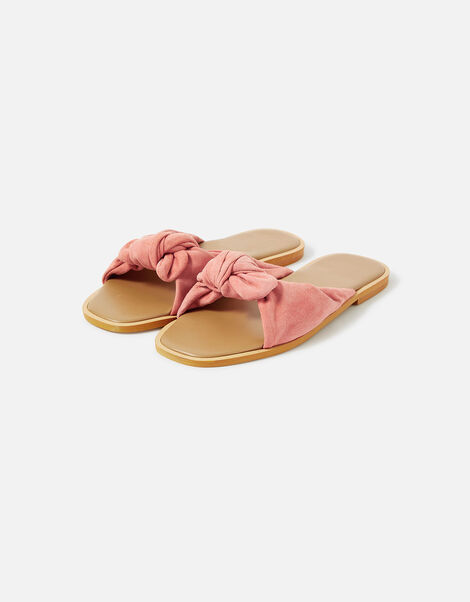 Suede Bow Sliders Pink, Pink (PINK), large