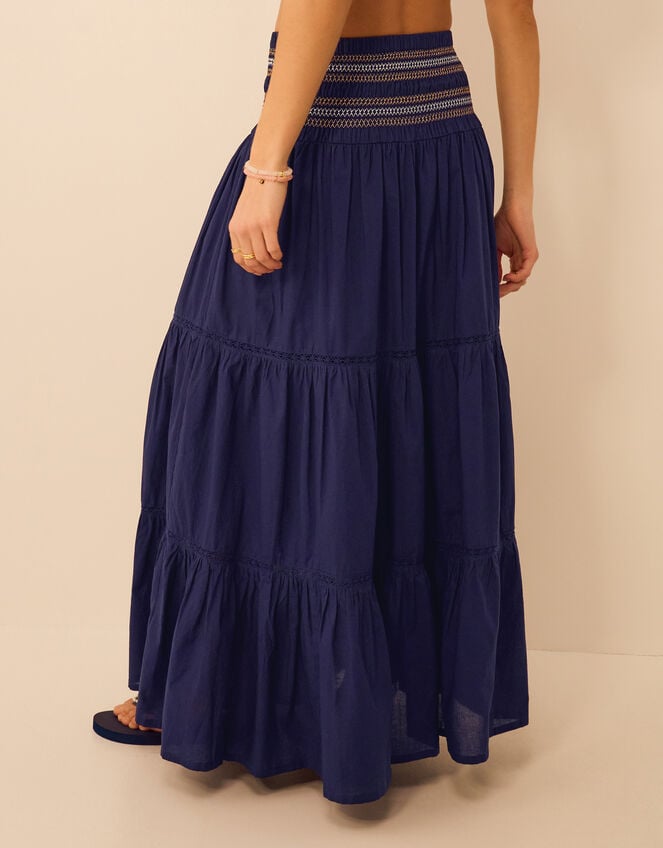 Smocked Tiered Maxi Skirt, Blue (NAVY), large