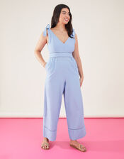 Tie Shoulder Plunge Jumpsuit, Blue (LIGHT BLUE), large