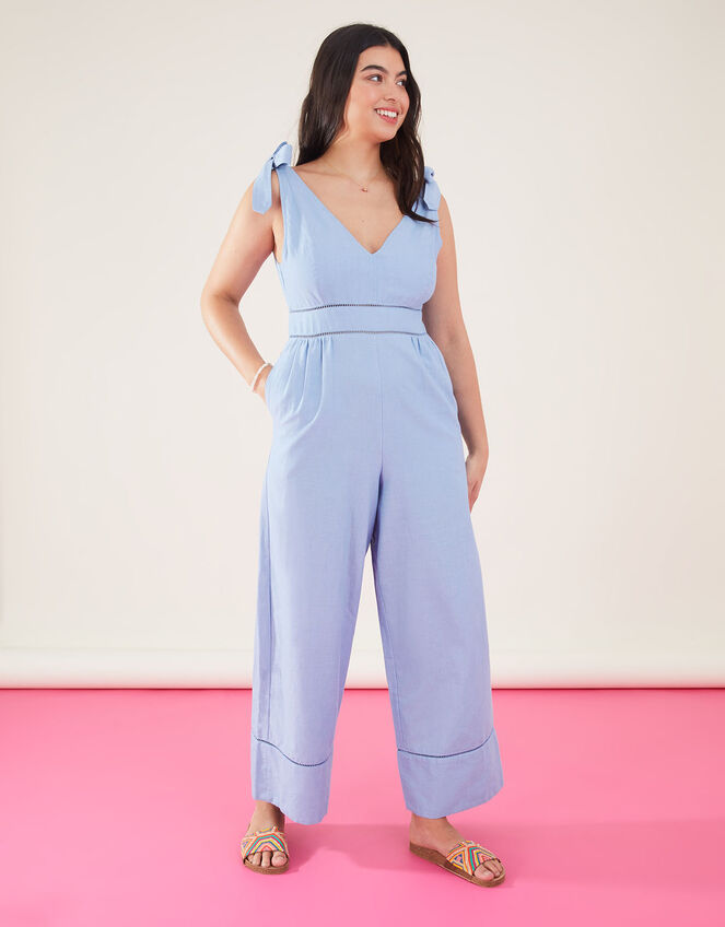 Tie Shoulder Plunge Jumpsuit, Blue (LIGHT BLUE), large