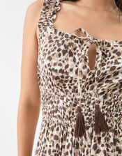 Sleeveless Leopard Print Midi Dress, Brown (BROWN), large