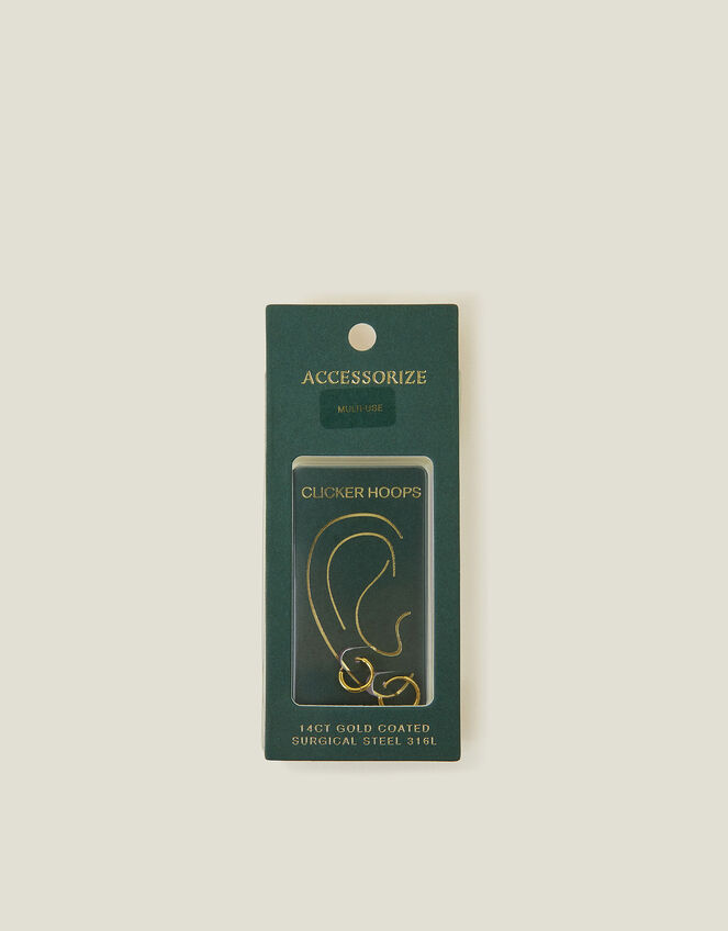 14ct Gold Plated Surgical Steel Clicker Hoops, , large