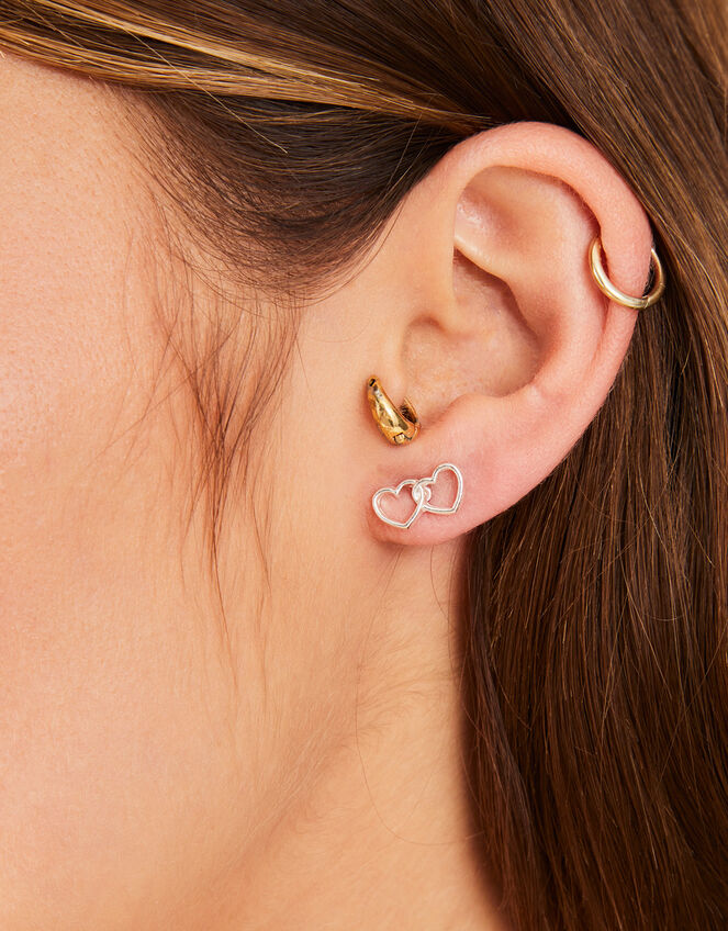3-Pack Linked Heart Stud Earrings, , large