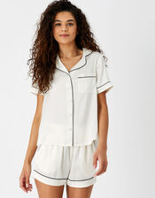 Satin Short Pyjama Set, Ivory (IVORY), large