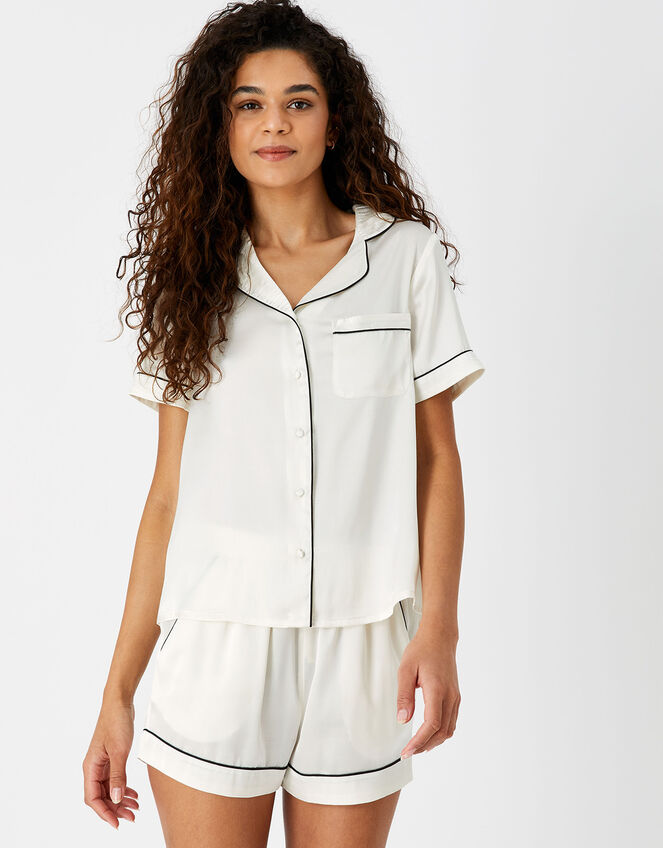 Satin Short Pyjama Set, Ivory (IVORY), large