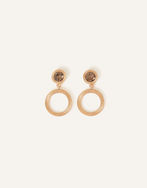 Gem Ridged Circle Drop Earrings, , large