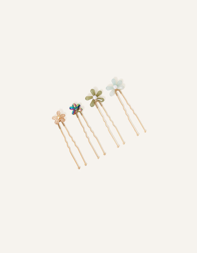 Beaded Flower Hair Pins 4 Pack, , large