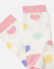 Pastel Heart Print Socks, , large