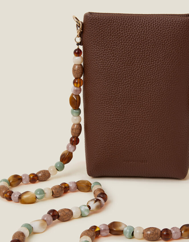 Bead Strap Faux Leather Phone Bag, , large