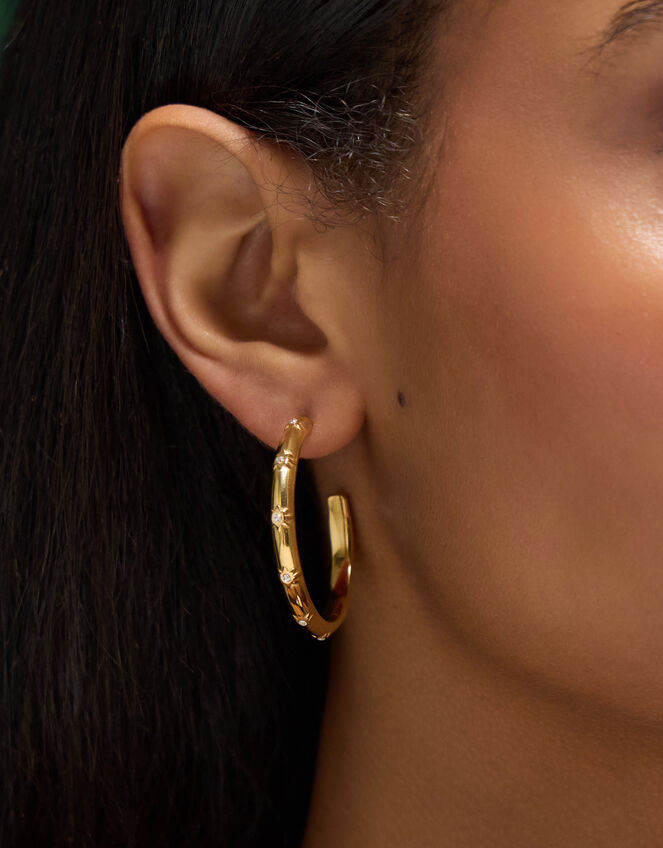 Large Stainless Steel Star Hoop Earrings, , large