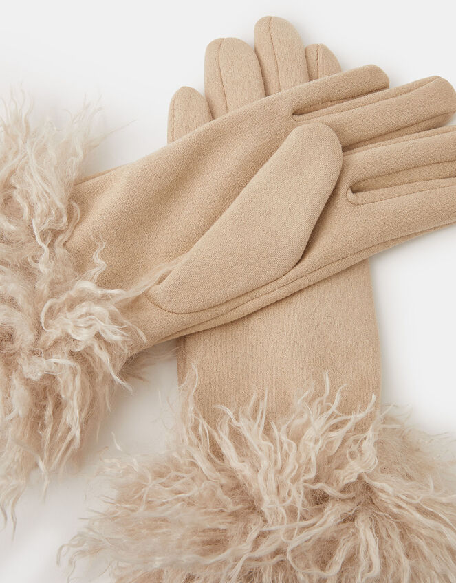 Shaggy Faux Fur Cuff Gloves, , large