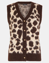 Leopard Print Brushed Knit Vest , Leopard (LEOPARD), large