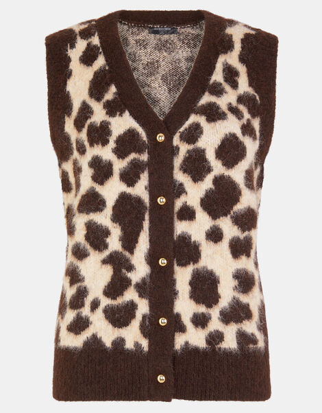 Leopard Print Brushed Knit Vest , Leopard (LEOPARD), large