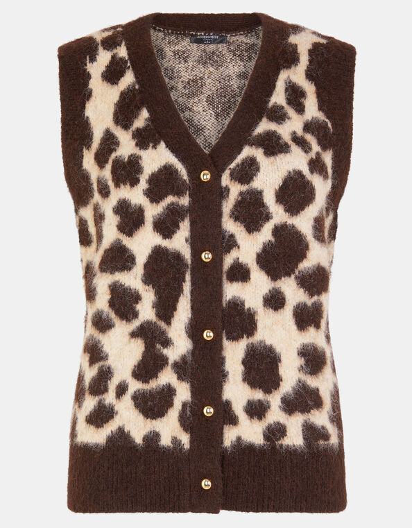 Leopard Print Brushed Knit Vest , Leopard (LEOPARD), large