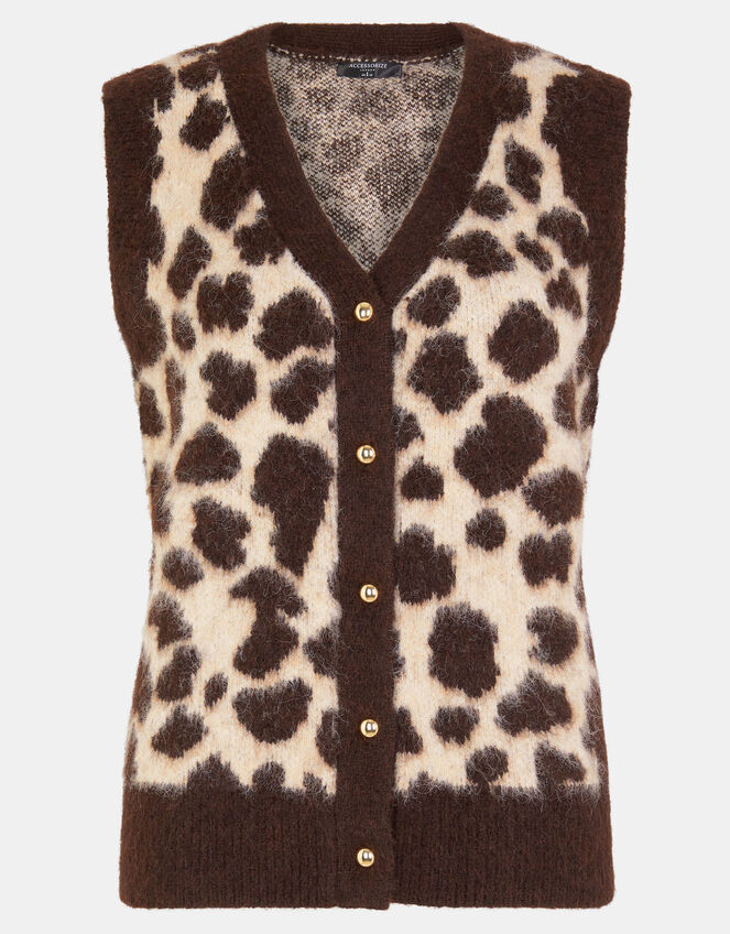 Leopard Print Brushed Knit Vest , Leopard (LEOPARD), large