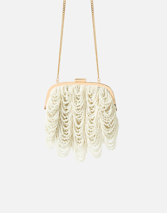 Pearl Fringe Clutch Bag, , large