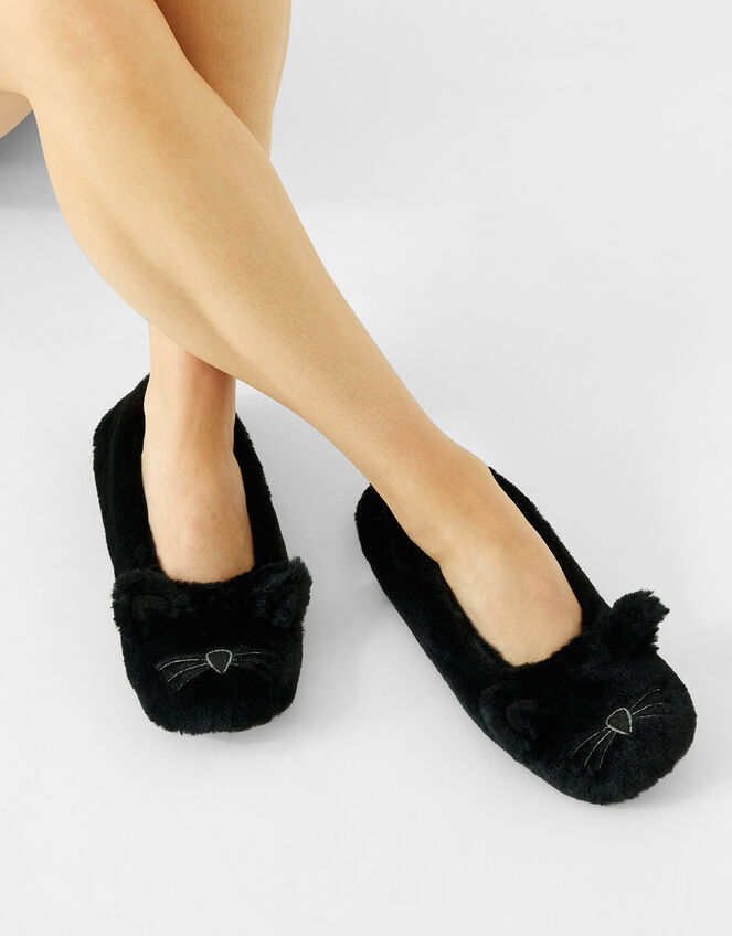 Furry Cat Ballerina Slippers, Black (BLACK), large