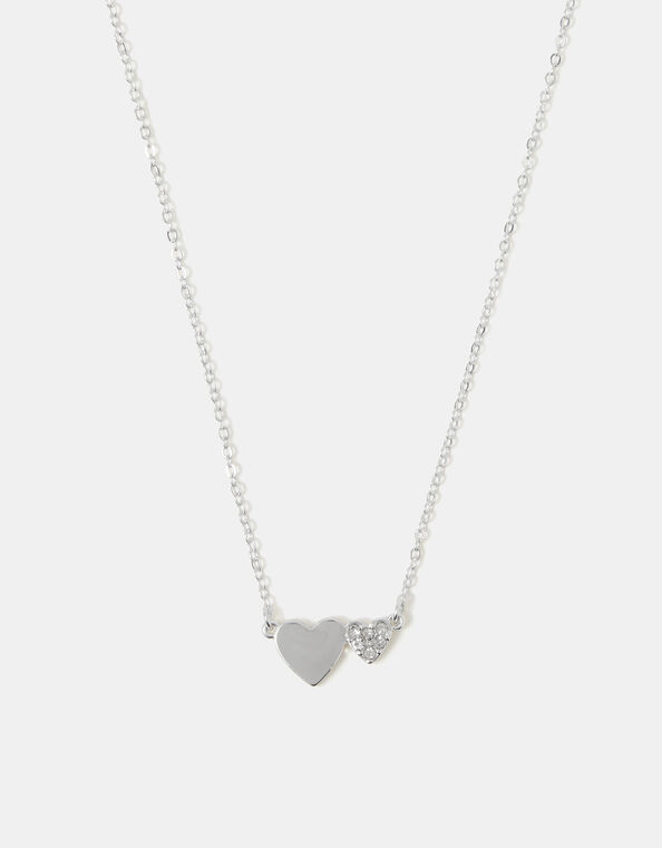 Double Heart Pendant Necklace, Silver (SILVER), large