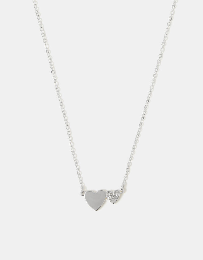 Double Heart Pendant Necklace, Silver (SILVER), large