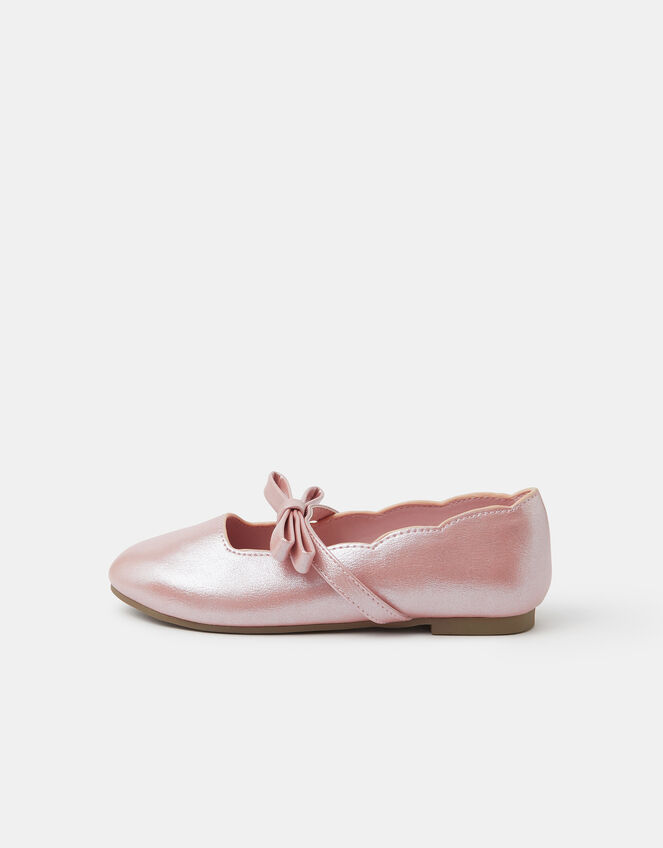 Girls Bow Strap Scallop Ballet Flats, Pink (PINK), large
