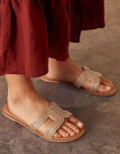 Bella Beaded Sliders, Gold (GOLD), large