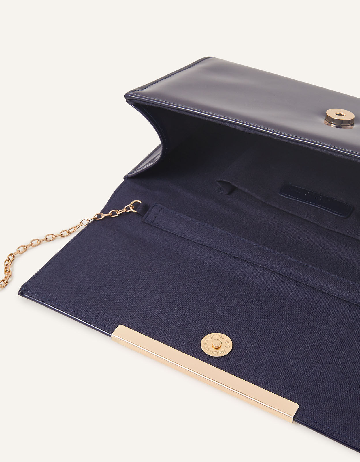 Navy patent outlet purse