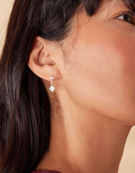 Sterling Silver Sparkle Star Earrings, , large