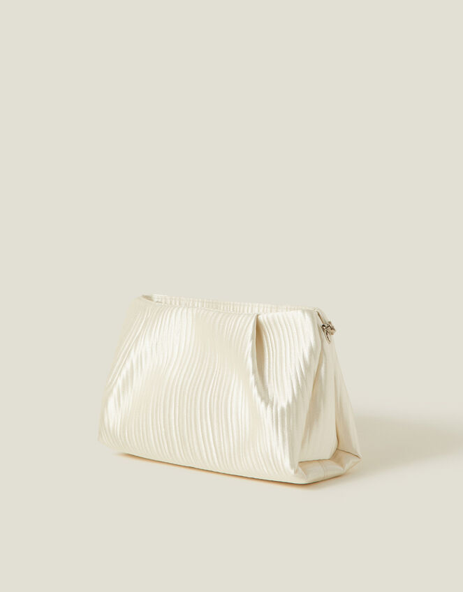 Bridal Pleated Satin Clutch Bag, , large