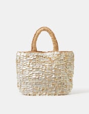 Mother of Pearl Raffia Handheld Bag, , large