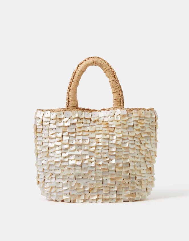 Mother of Pearl Raffia Handheld Bag, , large