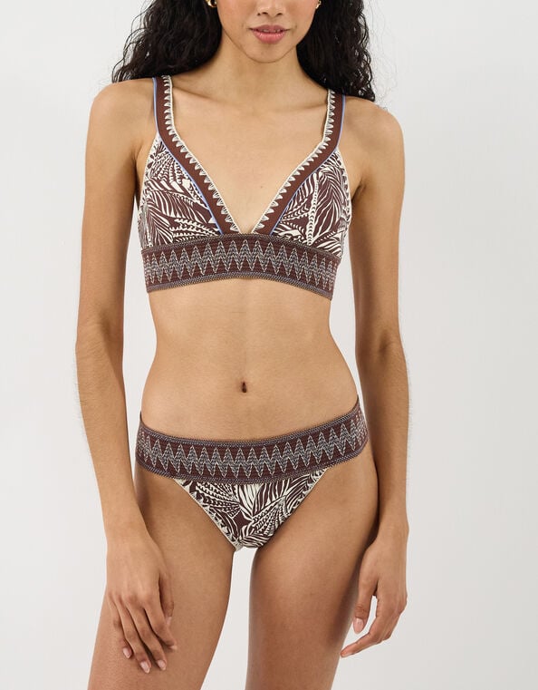 Palm Print Band Bikini Top, Brown (BROWN), large