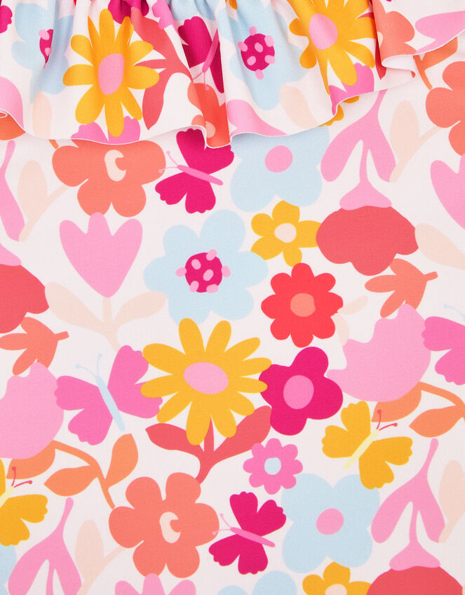 Girls Floral Print Frill Swimsuit, Multi (BRIGHTS MULTI), large