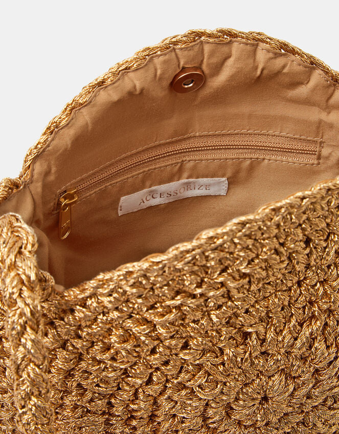 Metallic Shell Macram&eacute; Crossbody Bag, , large