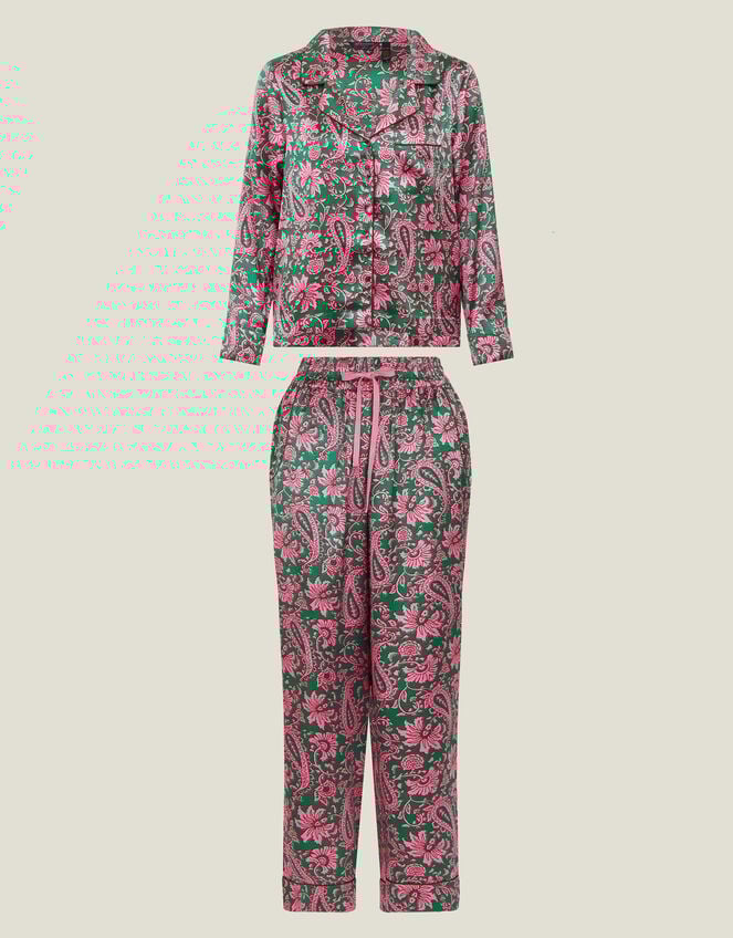 Paisley Satin Long Pyjamas Set, Teal (TEAL), large