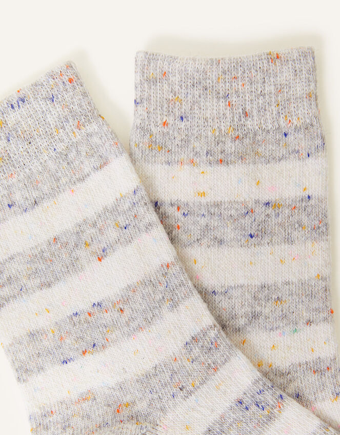 Stripe Boot Socks in Wool Blend, Grey (GREY), large