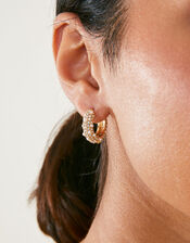 Pearl and Crystal Encrusted Hoops, , large
