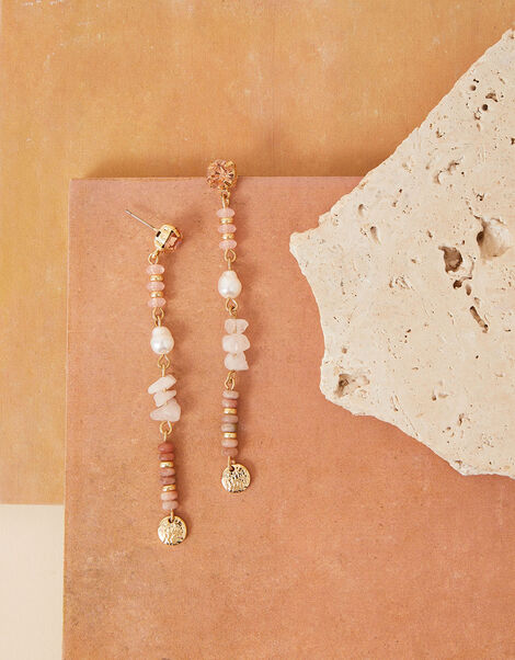 Gem and Bead Long Drop Earrings, , large