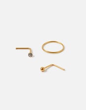 Stainless Steel Nose Stud and Hoop Set of Three, Gold (GOLD), large