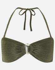 Ring Detail Bandeau Bikini Top, Green (KHAKI), large