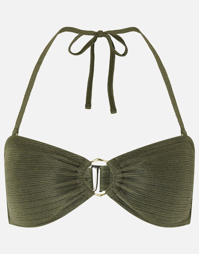 Ring Detail Bandeau Bikini Top, Green (KHAKI), large