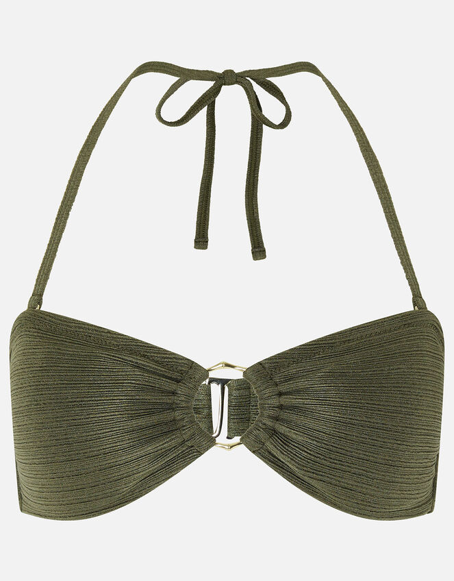Ring Detail Bandeau Bikini Top, Green (KHAKI), large