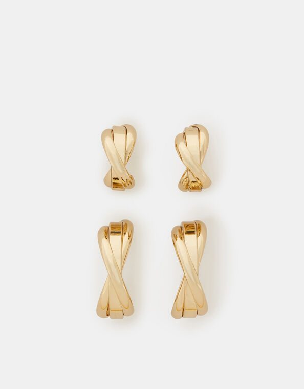 2-Pack 14ct Gold-Plated Twist Stud & Hoop Earrings, , large