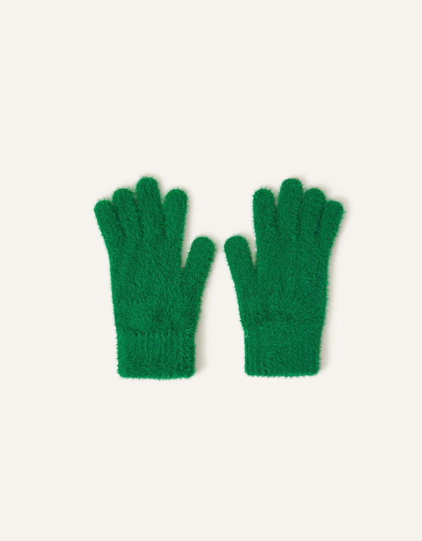 Super-Stretch Fluffy Knit Gloves Green, Green (GREEN), large