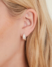 2-Pack Sterling Silver-Plated Chunky Twist Hoop Earrings, , large