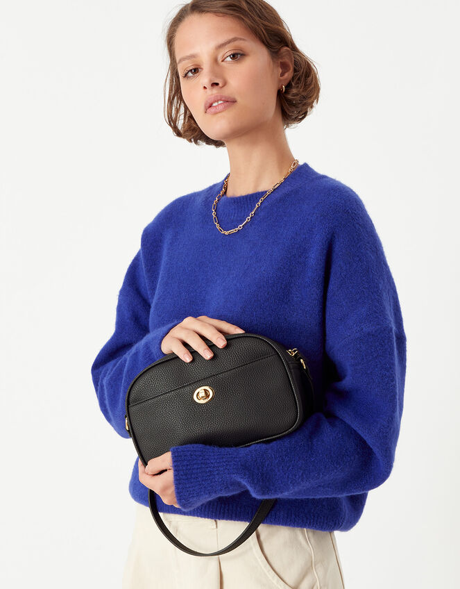 Twist Lock Cross-Body Bag, Black (BLACK), large