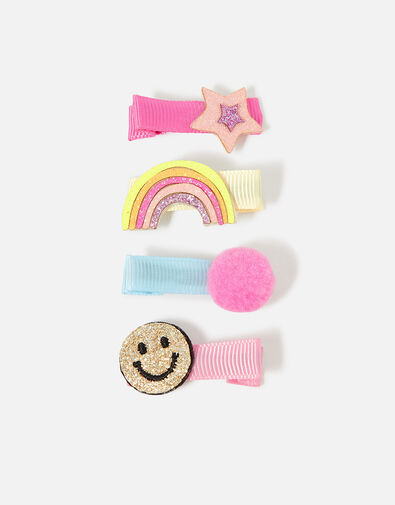 Girls Smiley Hair Clips 4 Pack, , large
