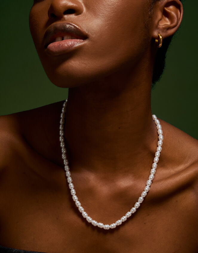 Stainless Steel Faux Pearl Necklace, , large